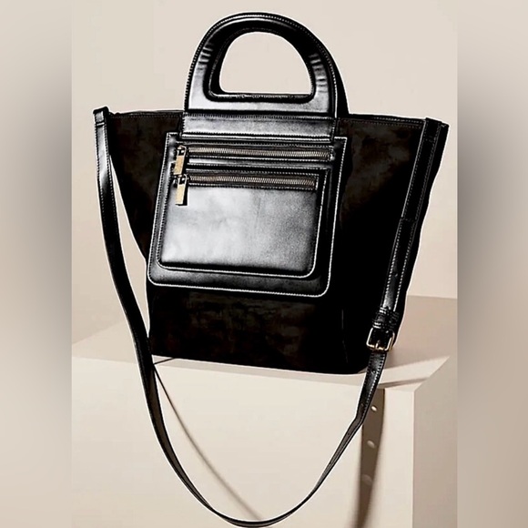 Anthropologie black suede Tote bag crossbody - Picture 1 of 8